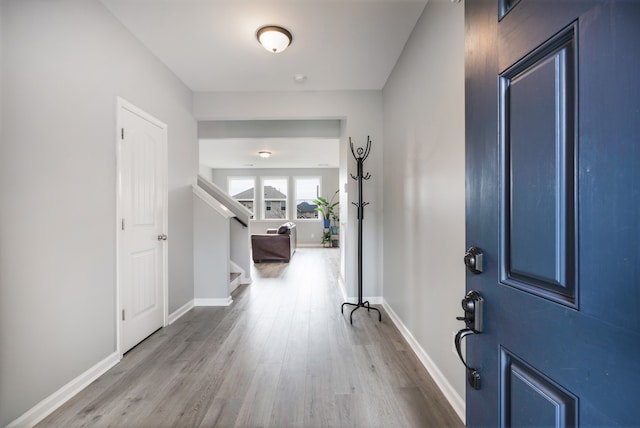 entryway with hardwood / wood-style flooring