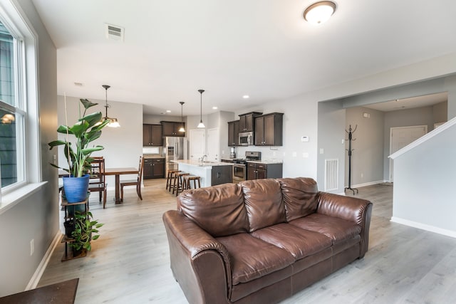 living room with light wood-type flooring