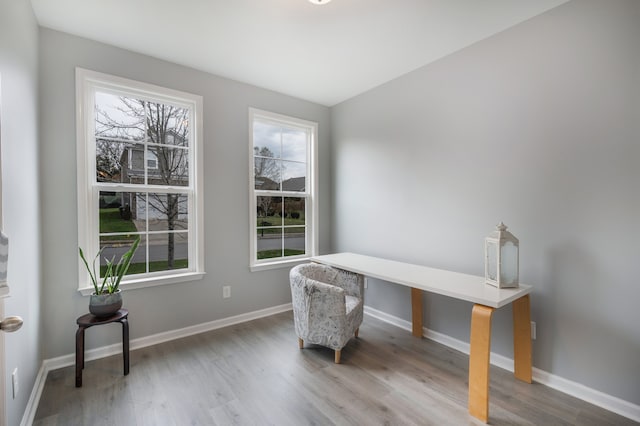 office area with hardwood / wood-style floors