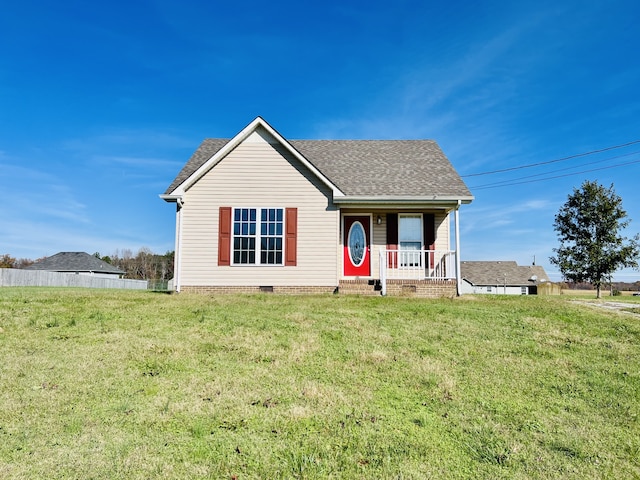 view of front of house featuring a porch and a front yard