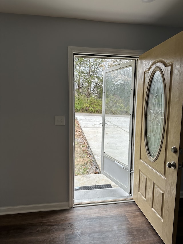 doorway to outside with dark wood-type flooring