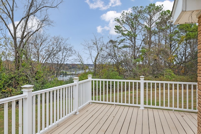 wooden deck with a water view