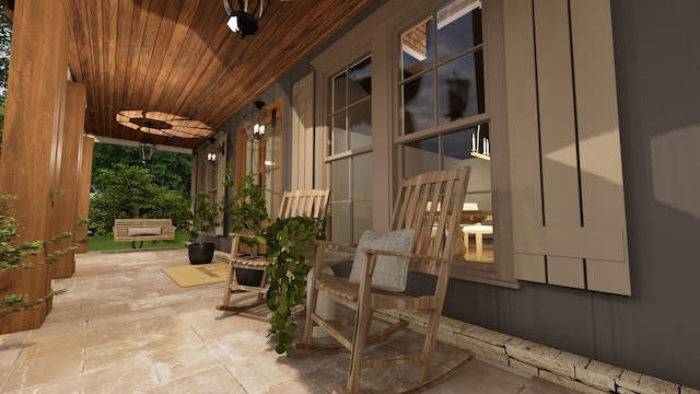 view of patio / terrace with a porch and ceiling fan