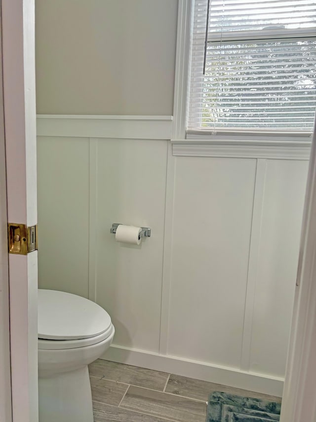 bathroom with wood-type flooring and toilet