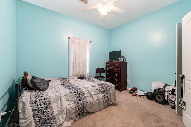 bedroom featuring carpet and ceiling fan