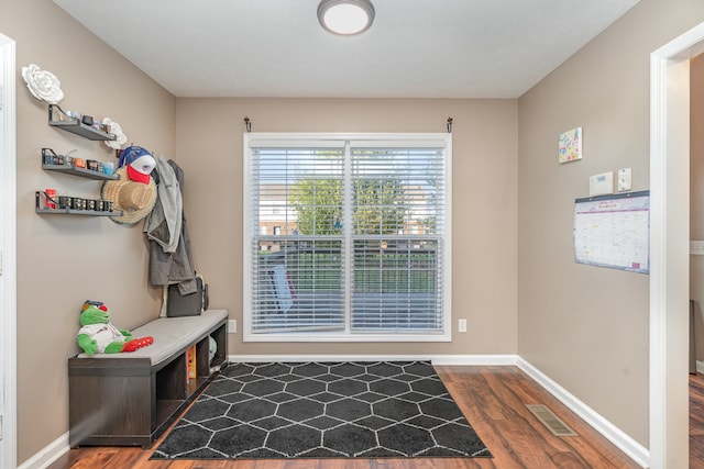 mudroom with hardwood / wood-style floors