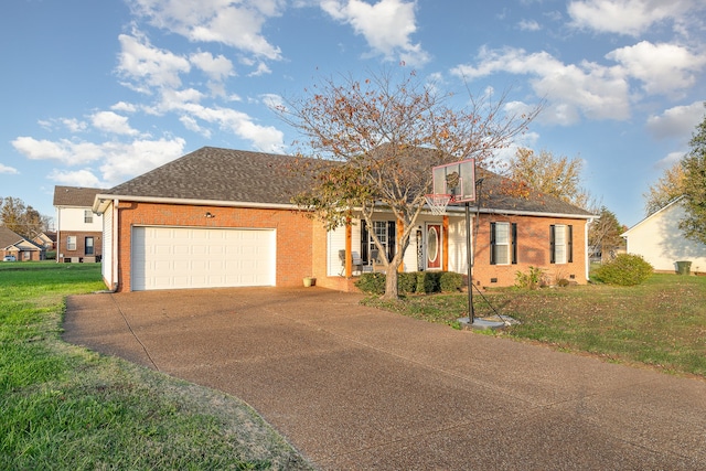 view of front facade with a front lawn and a garage