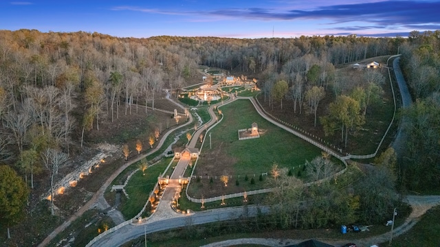 view of aerial view at dusk