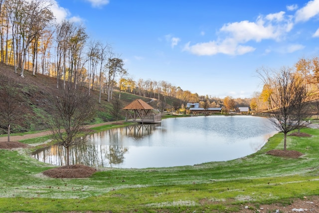 property view of water featuring a gazebo