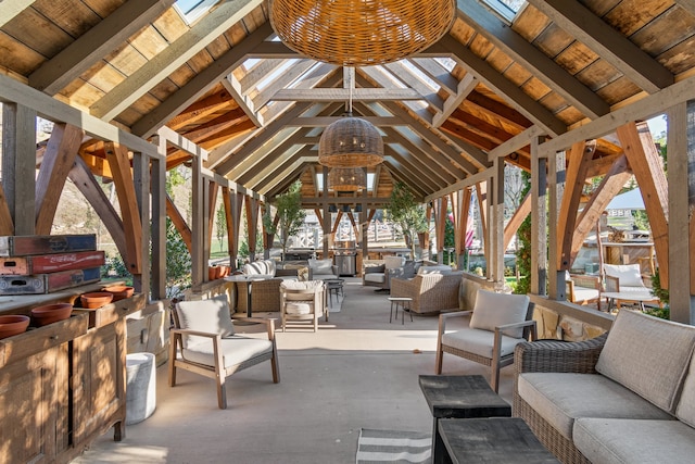 exterior space with a gazebo and an outdoor hangout area