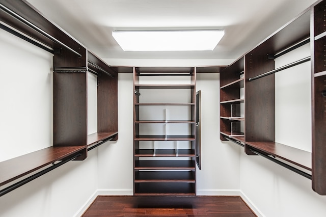 walk in closet featuring dark wood-type flooring