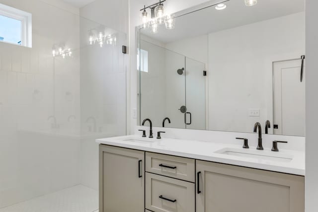 bathroom featuring vanity and walk in shower