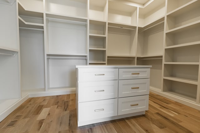 spacious closet with light hardwood / wood-style flooring