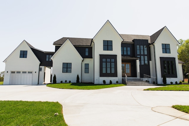 modern farmhouse with a garage