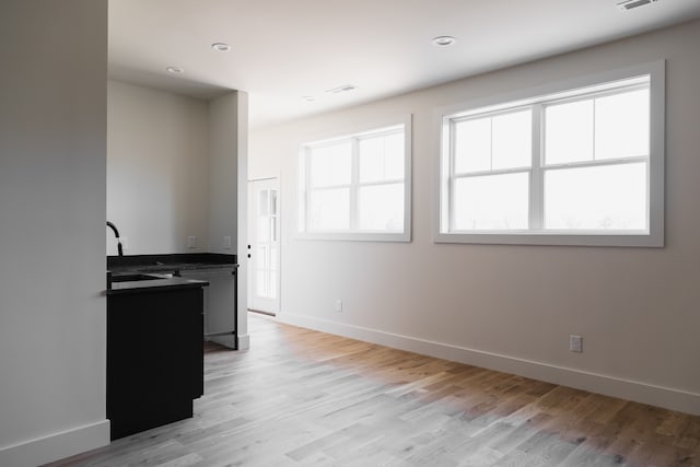 kitchen featuring a healthy amount of sunlight, light wood-type flooring, and sink