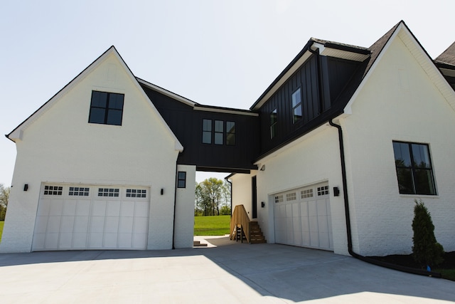 exterior space with a garage