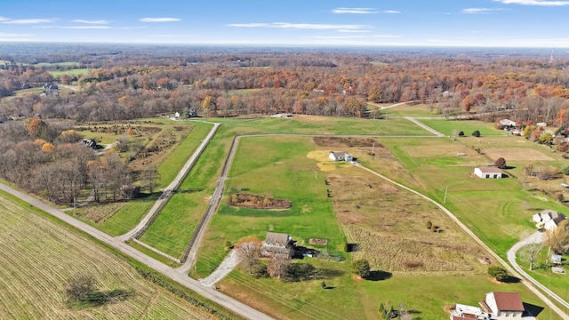 birds eye view of property with a rural view