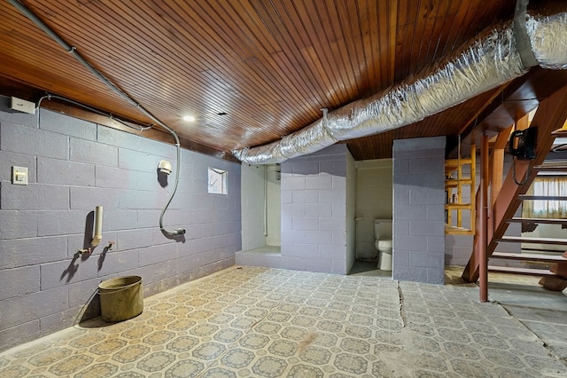 basement featuring wood ceiling