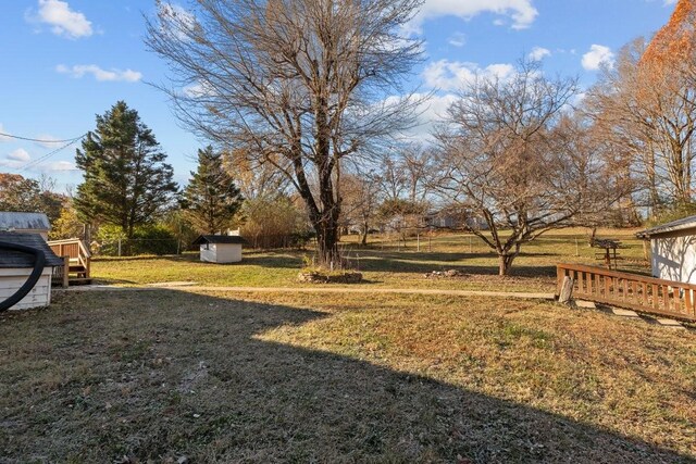 view of yard featuring a shed