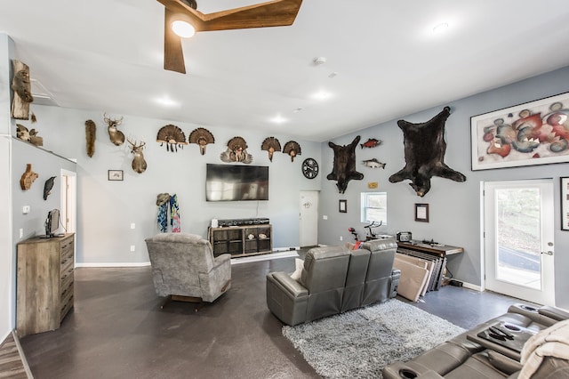 living room with ceiling fan