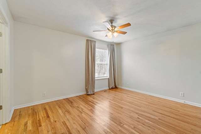 unfurnished room with light hardwood / wood-style floors and ceiling fan