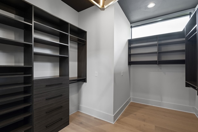 walk in closet featuring light hardwood / wood-style flooring