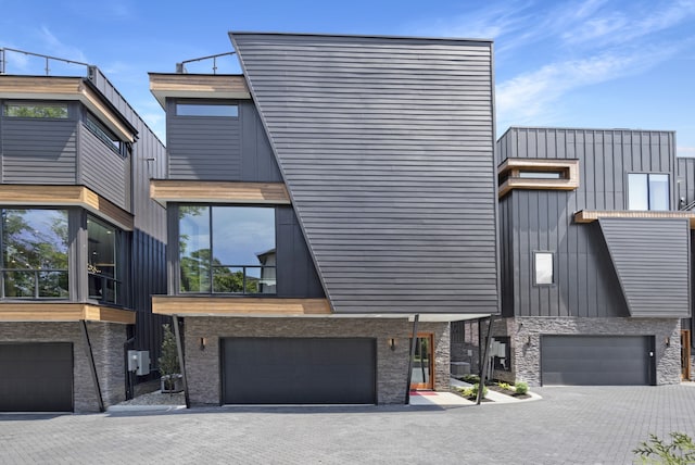 contemporary home with a garage