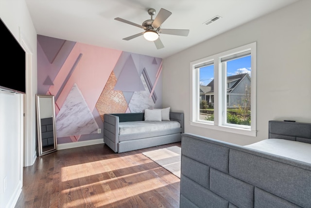 interior space with dark hardwood / wood-style floors and ceiling fan