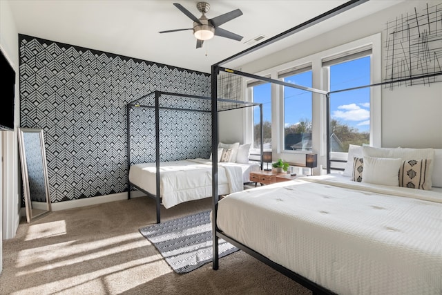 bedroom featuring carpet flooring and ceiling fan