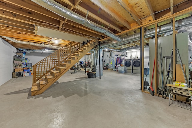 basement featuring independent washer and dryer