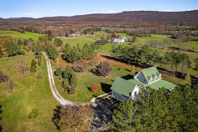 bird's eye view with a mountain view and a rural view