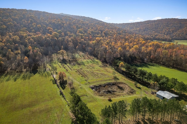 aerial view featuring a mountain view and a rural view