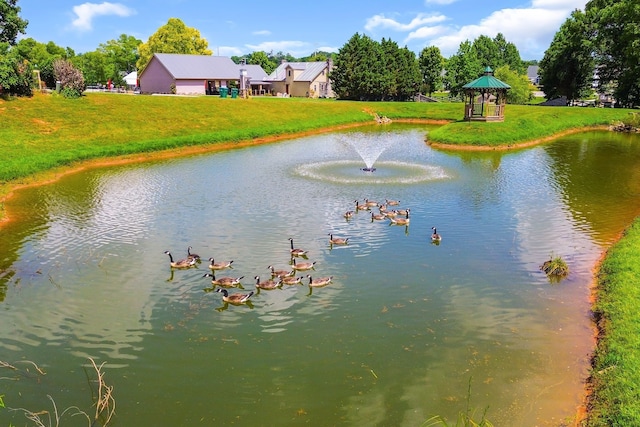 view of water feature with a gazebo