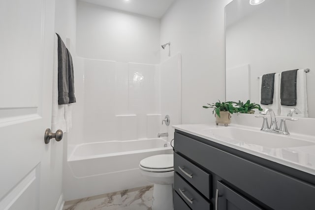 full bathroom with vanity, shower / bathing tub combination, and toilet