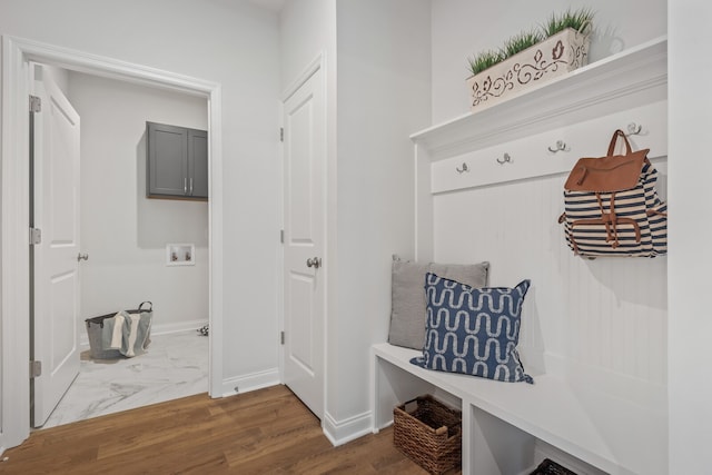 mudroom featuring dark hardwood / wood-style floors