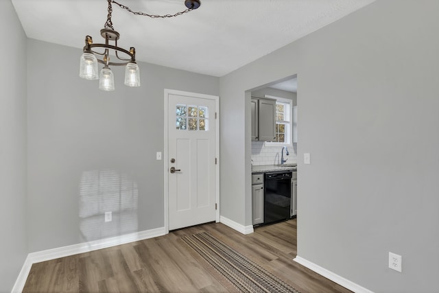 entrance foyer with wood-type flooring and sink