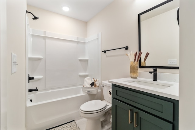 full bathroom featuring tile patterned floors, vanity,  shower combination, and toilet