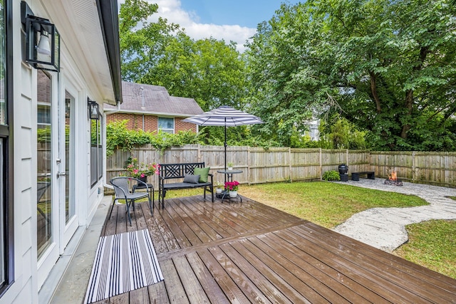 wooden terrace with a yard