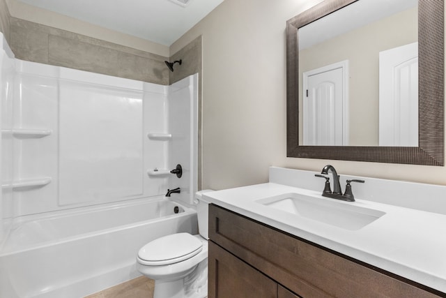 full bathroom with vanity, shower / bath combination, and toilet