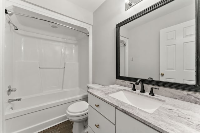 full bathroom featuring toilet, vanity, bathing tub / shower combination, and tile patterned floors