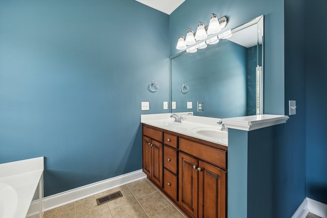 bathroom with tile patterned flooring, vanity, and a bathtub