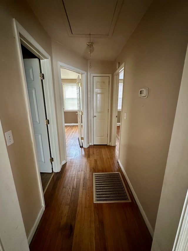 corridor with wood-type flooring