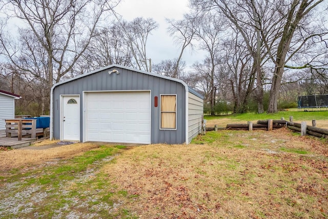 garage with a trampoline