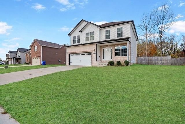 view of front property featuring a garage and a front lawn