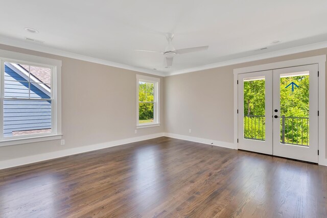 1311 Thomas Ave Unit 7, Chattanooga, TN 37409 - empty room featuring crown molding, french doors, dark wood-style flooring, ceiling fan, and baseboards