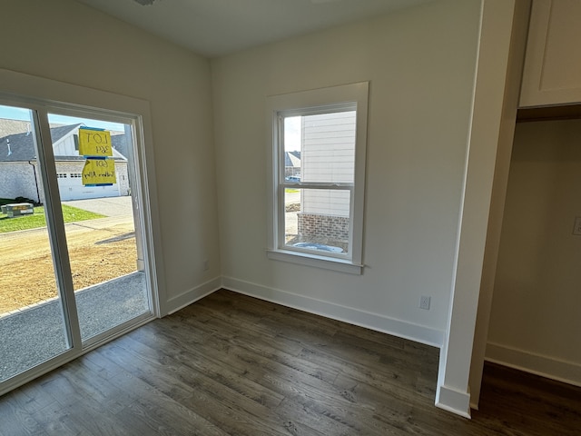 interior space with dark hardwood / wood-style floors