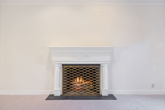 interior details featuring carpet and ornamental molding