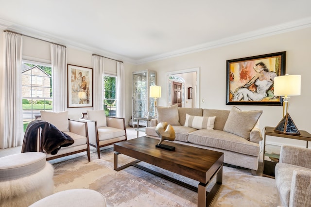 living room featuring ornamental molding