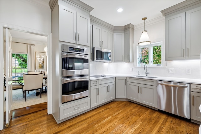 kitchen featuring wood-type flooring, stainless steel appliances, and a wealth of natural light