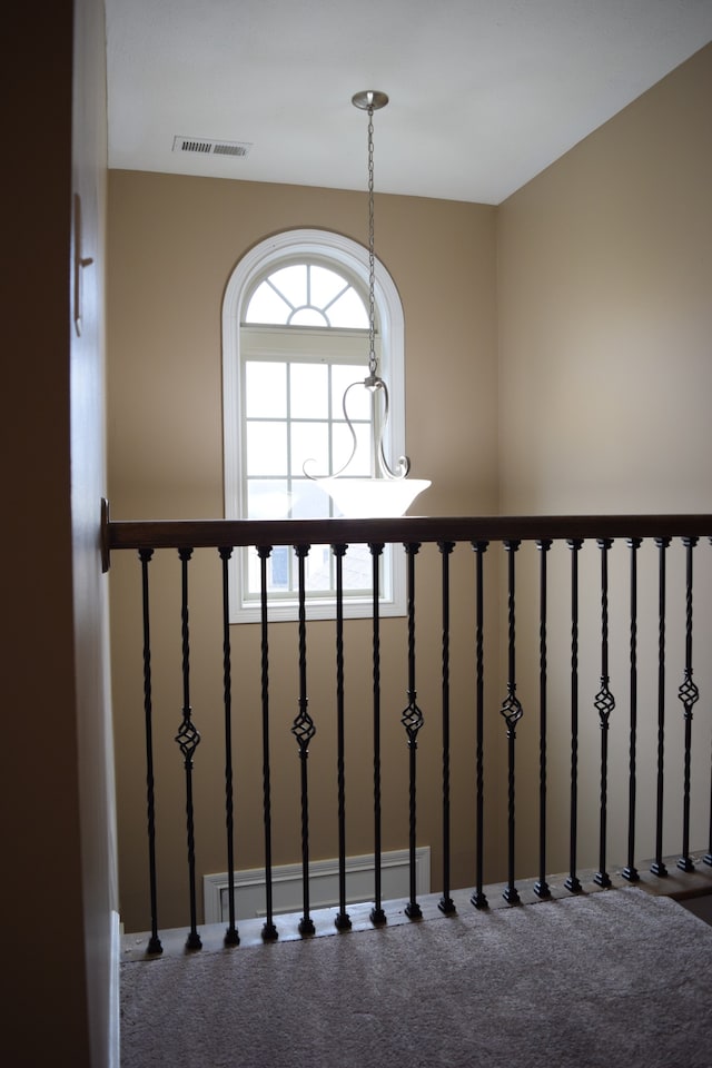 stairway with carpet floors